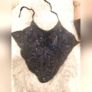 Vintage Black Sequin Handkerchief Top